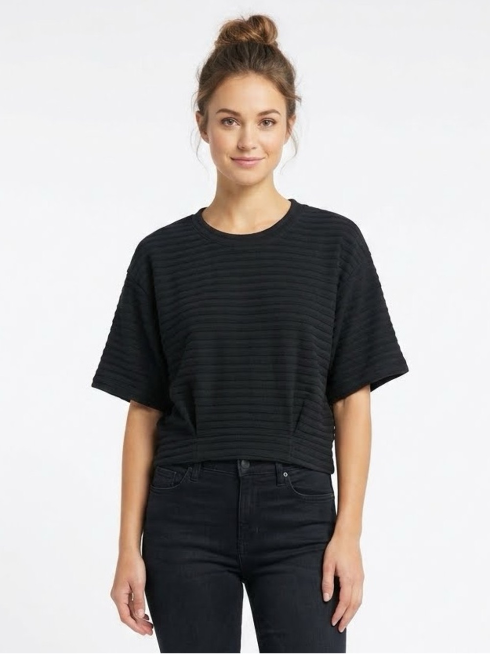 LNA Black Short Sleeve Textured Boxy Sweater Like Tee Size S